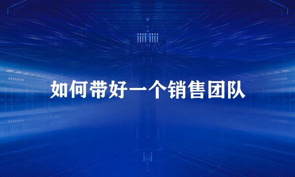 如何带好一个销售团队