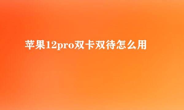 苹果12pro双卡双待怎么用