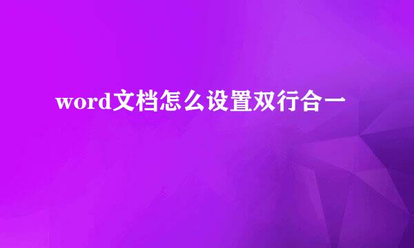 word文档怎么设置双行合一