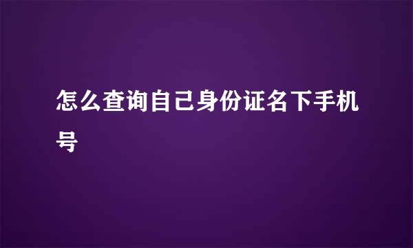 怎么查询自己身份证名下手机号