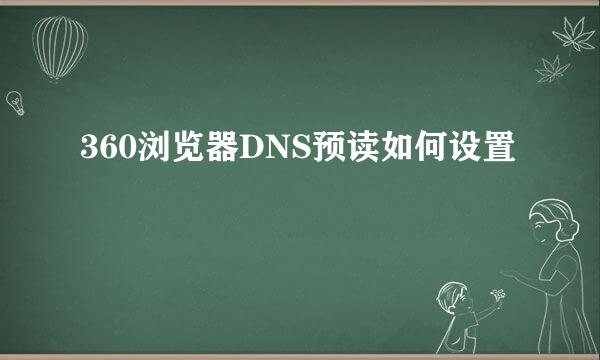 360浏览器DNS预读如何设置