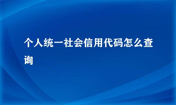 个人统一社会信用代码怎么查询