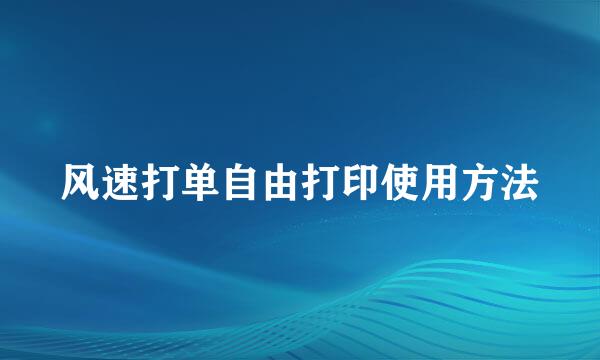 风速打单自由打印使用方法