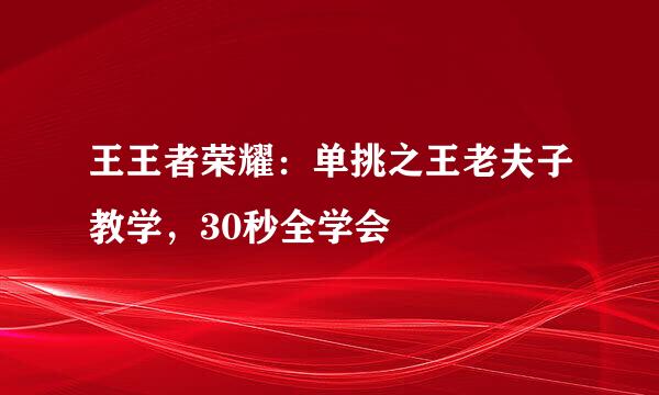 王王者荣耀：单挑之王老夫子教学，30秒全学会
