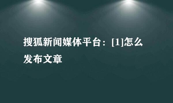 搜狐新闻媒体平台：[1]怎么发布文章