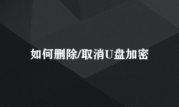 如何删除/取消U盘加密
