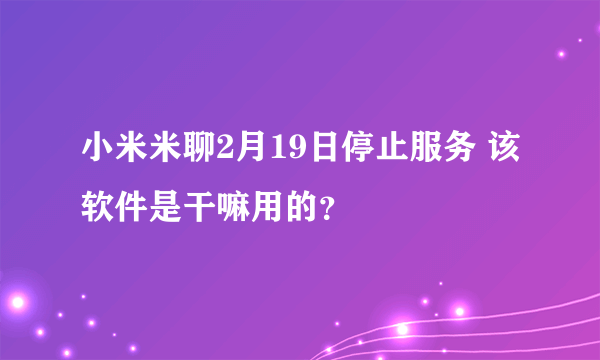 小米米聊2月19日停止服务 该软件是干嘛用的？