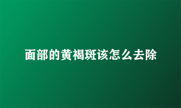 面部的黄褐斑该怎么去除