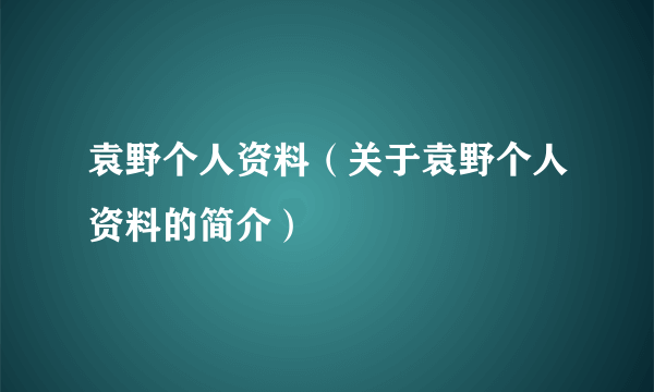 袁野个人资料（关于袁野个人资料的简介）