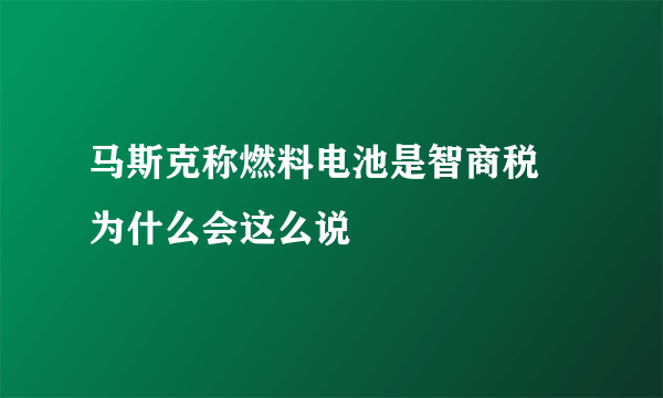 马斯克称燃料电池是智商税 为什么会这么说