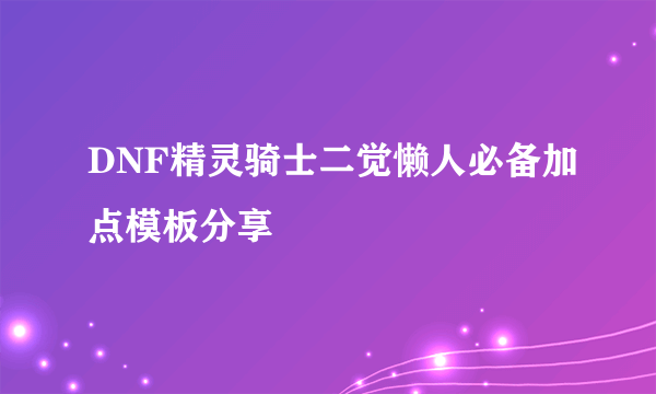 DNF精灵骑士二觉懒人必备加点模板分享