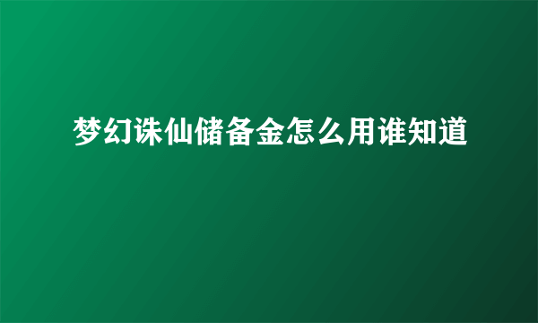 梦幻诛仙储备金怎么用谁知道