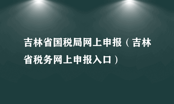 吉林省国税局网上申报（吉林省税务网上申报入口）