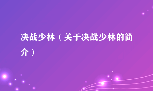决战少林（关于决战少林的简介）