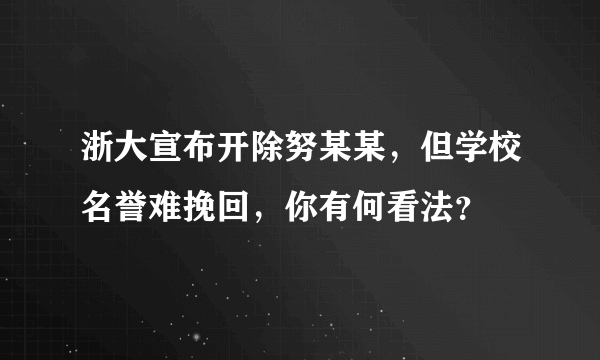 浙大宣布开除努某某，但学校名誉难挽回，你有何看法？