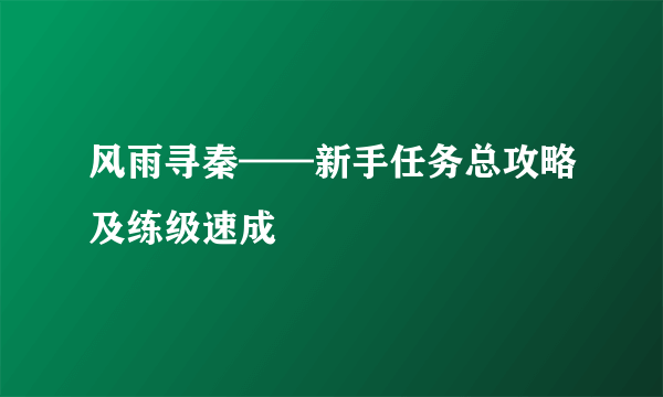 风雨寻秦——新手任务总攻略及练级速成