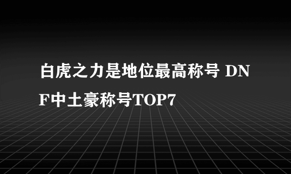 白虎之力是地位最高称号 DNF中土豪称号TOP7