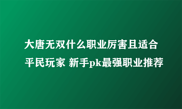 大唐无双什么职业厉害且适合平民玩家 新手pk最强职业推荐
