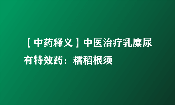 【中药释义】中医治疗乳糜尿有特效药：糯稻根须